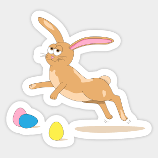 Hoppy Easter Bunny - Brown Rabbit with Decorated Eggs Sticker